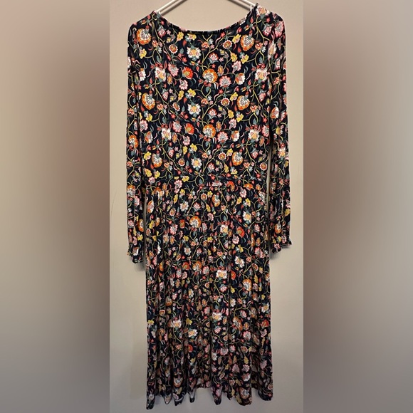 Boden Colorful Long-Sleeved Floral Midi Dress Size 10 - Picture 4 of 5